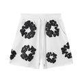 Denim Tears White‑Base Black Cotton Wreath Print Casual Shorts