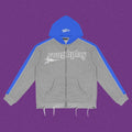 Roughplay Straight Logo Track Zip-Up Hoodie - Light Grey/Royal Blue